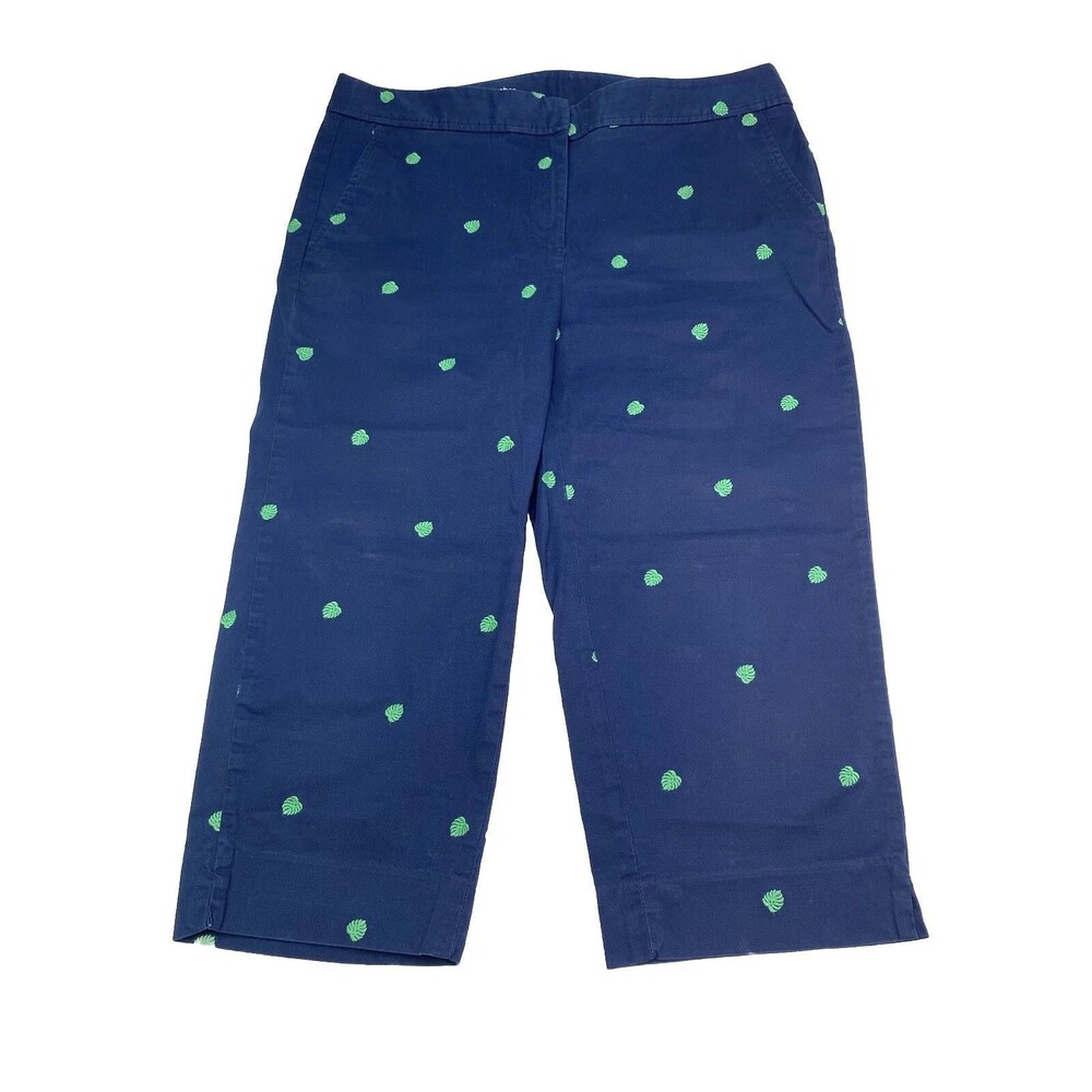 Talbots Pedal Pusher Pants Women's Size 4 Ferns Blue Capri Cotton Pockets